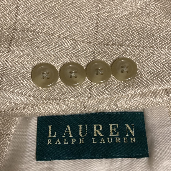 Lauren Ralph Lauren Sport Coat Mens 46R Silk Cream Herringbone Windowpane Blazer - Picture 1 of 16
